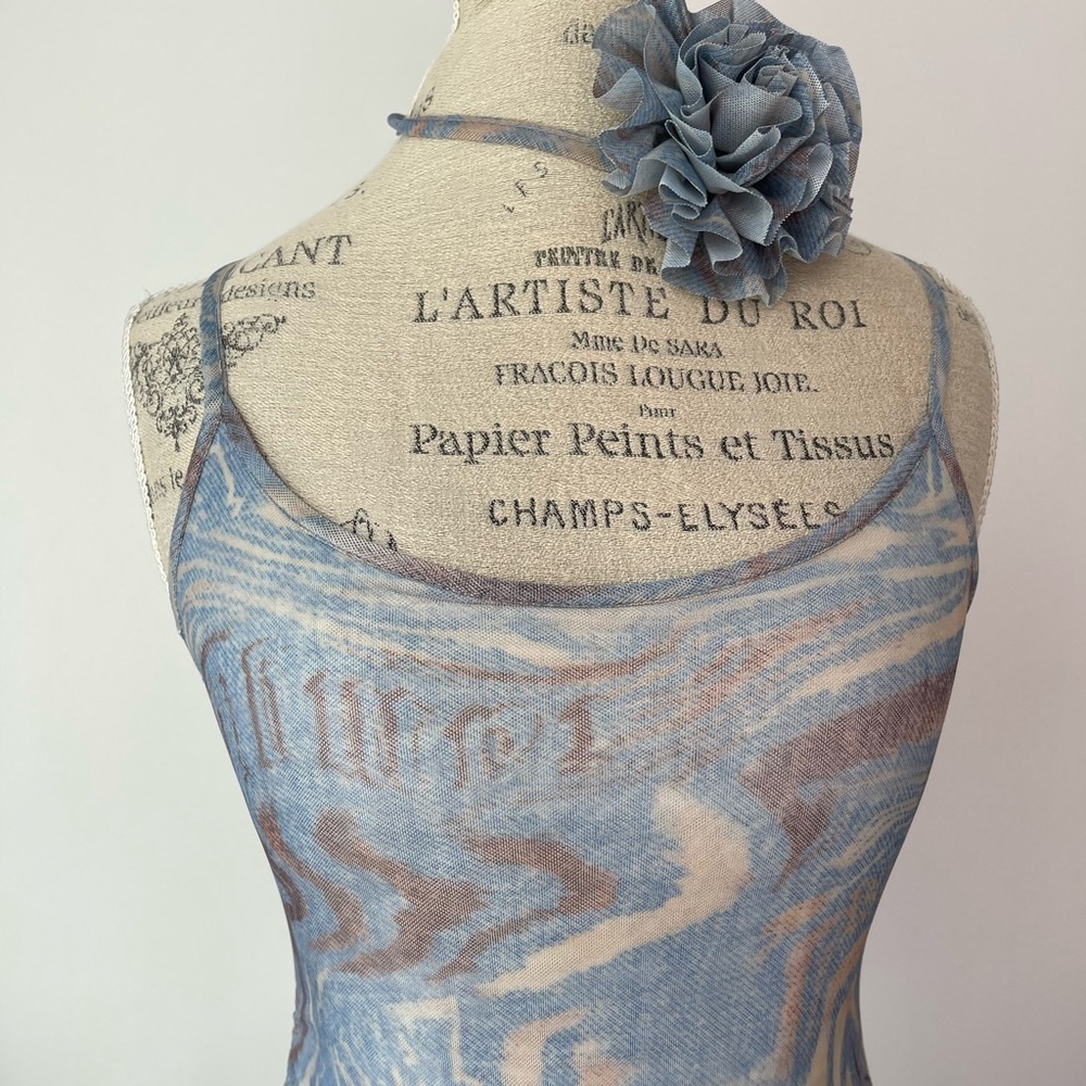 Blue mesh print camisole with the neck tie - Picture 5 of 5